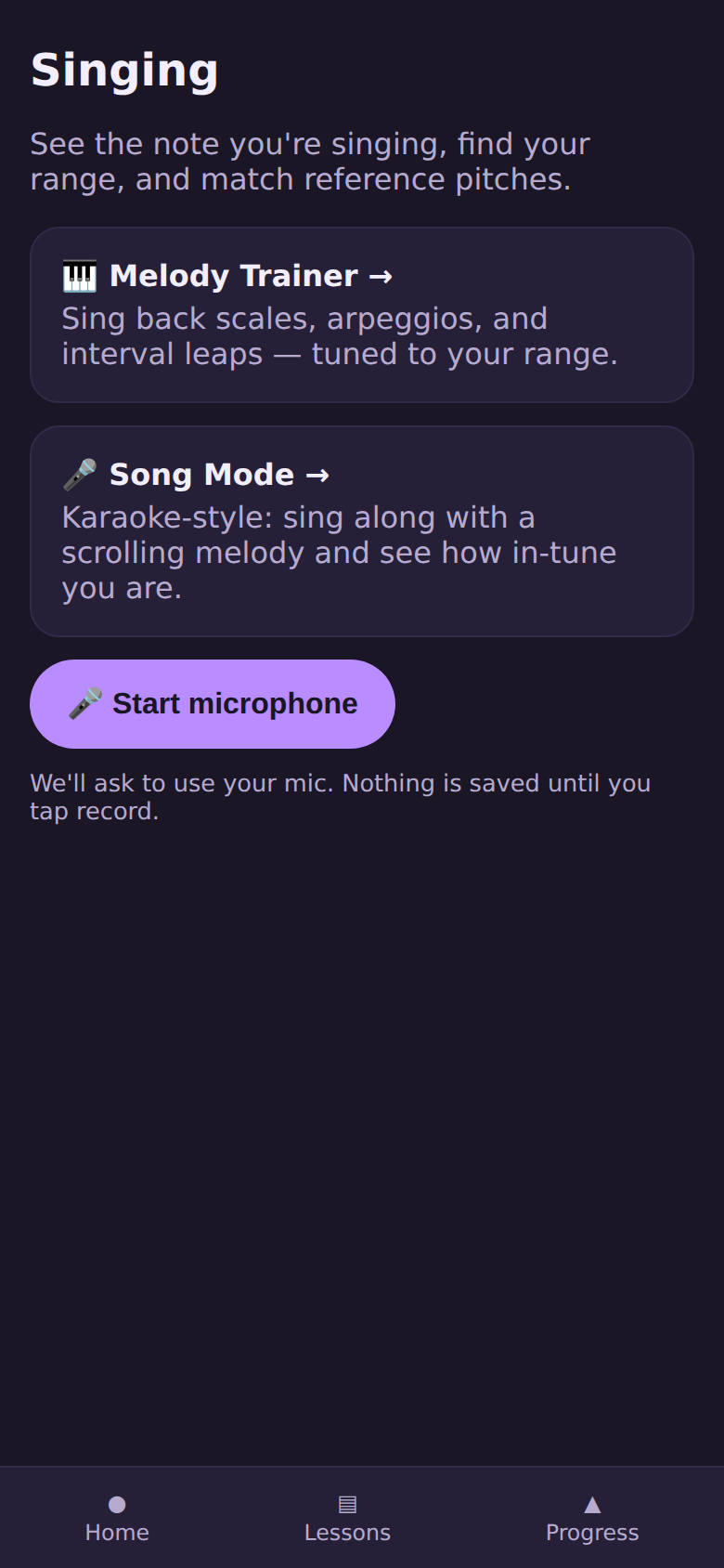 Aria — Singing index on iPhone